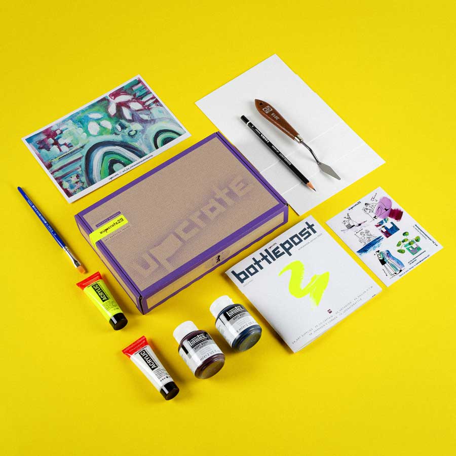 A curated box of unique, high-quality art supplies delivered to
